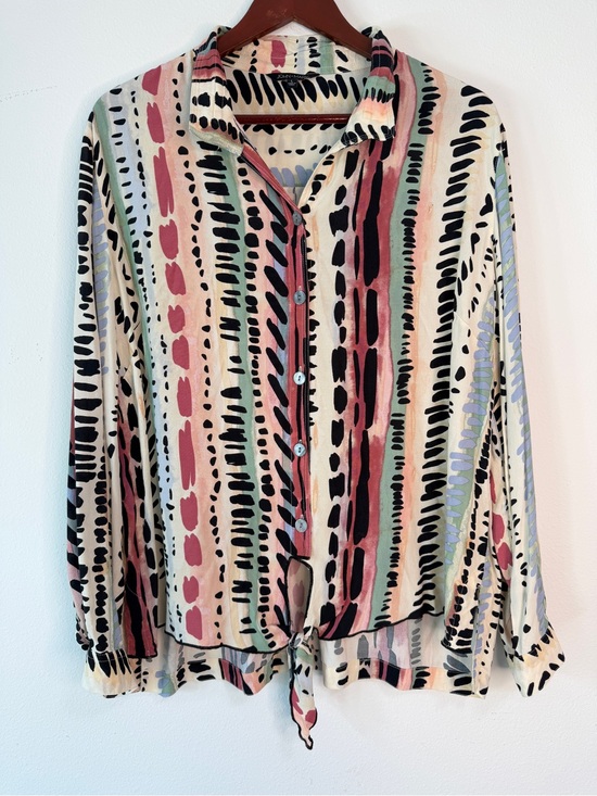 John Mark Tops - John Mark Button Front Tunic Top Womens Large Colorful Abstract Artsy Boho Chic